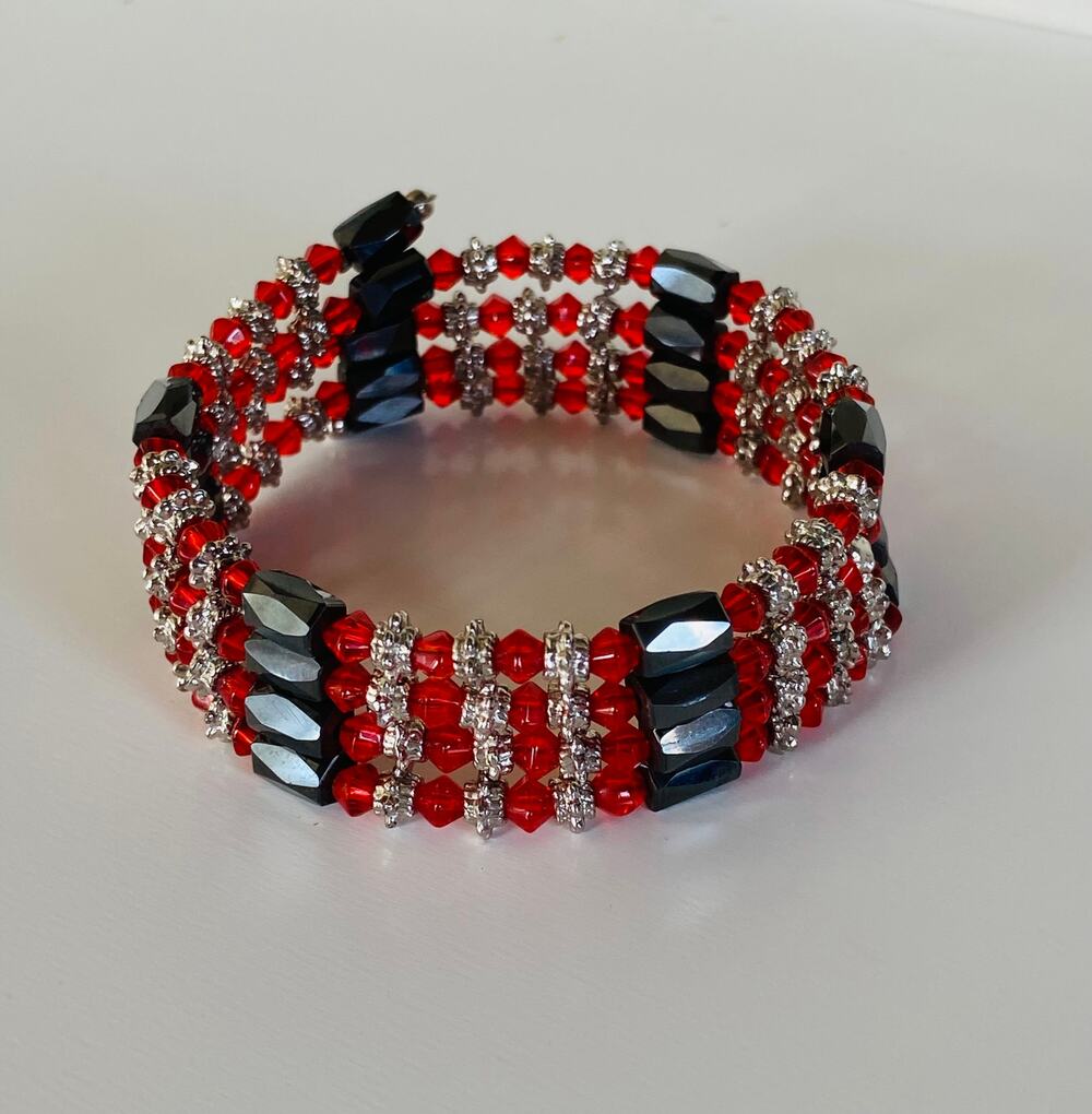 Hematite Red & Silver Magnetic Beaded Bracelet Necklace Jewelry 31.5 inches